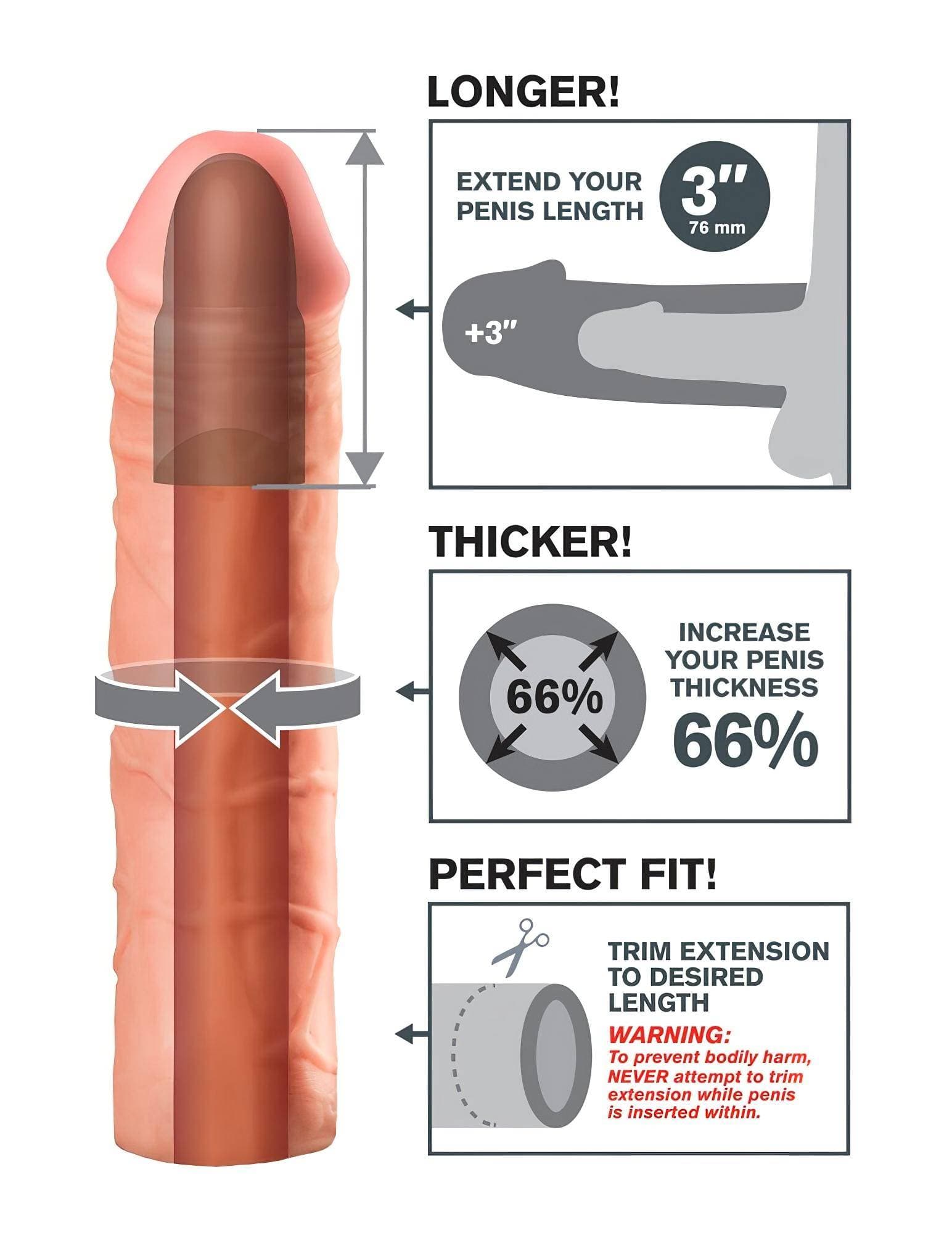 X-TENSION Mega 3 - élethű péniszköpeny (22,8cm) - natúr #4