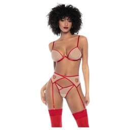 Mapalé - 3 részes melltartó szett kivágással (piros-natúr) - #1