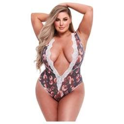 Baci Plus Size - virágos, csipkés body #1